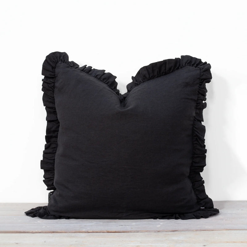 Large Black Ruffle Cushion 58x58cm