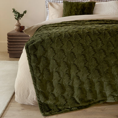 Faux Fur Jacquard Pines Forest Green Cushion 50x50cm