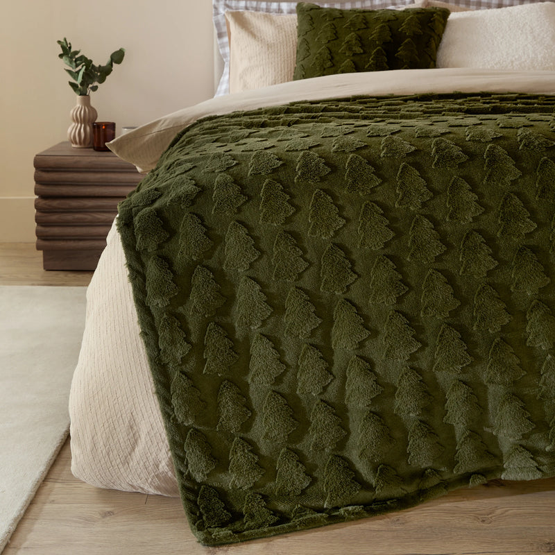 Faux Fur Jacquard Pines Forest Green Cushion 50x50cm