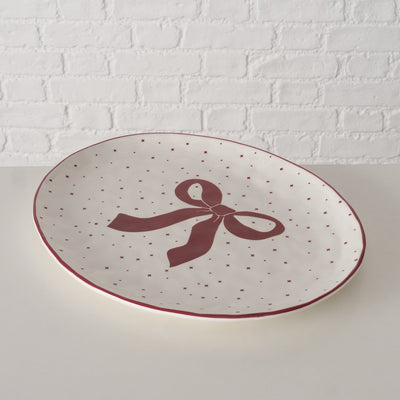 Red Bow Glazed Oval Serving Platter