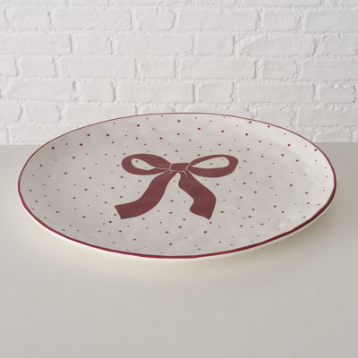 Red Bow Glazed Oval Serving Platter