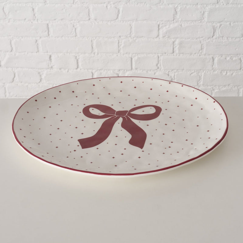 Red Bow Glazed Oval Serving Platter
