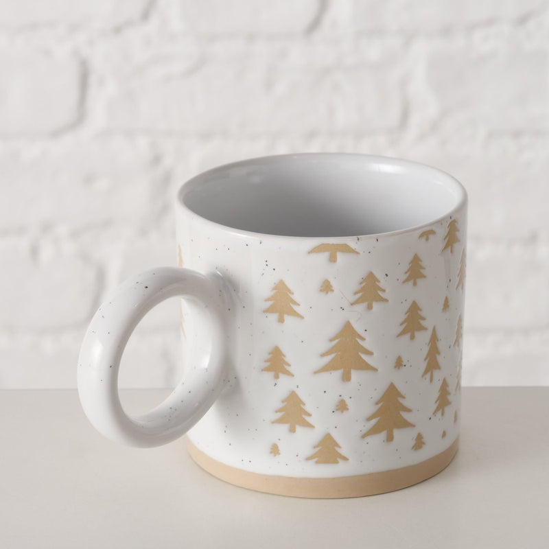 White & Beige Tree Patterned Mug