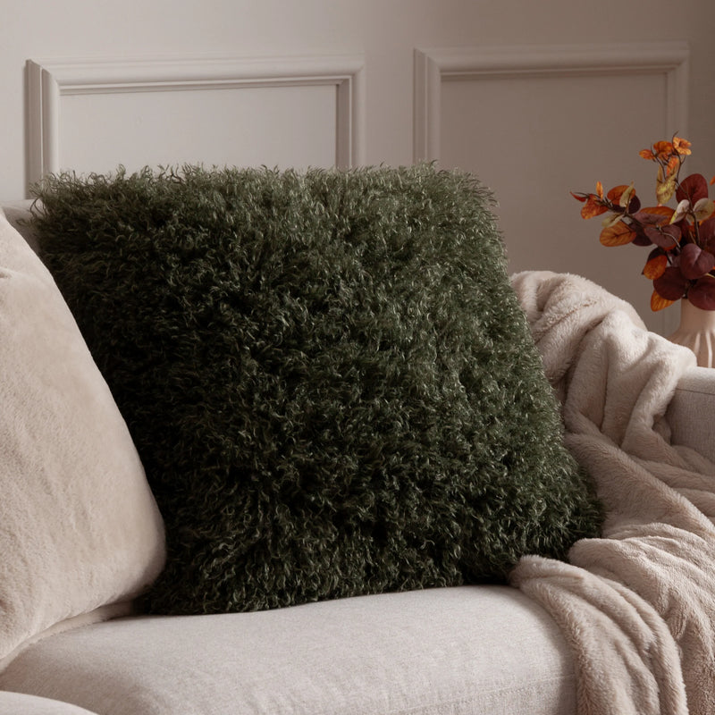 Khaki Faux Sheepskin Cushion 50x50cm
