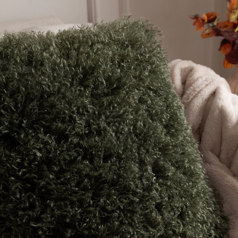 Khaki Faux Sheepskin Cushion 50x50cm