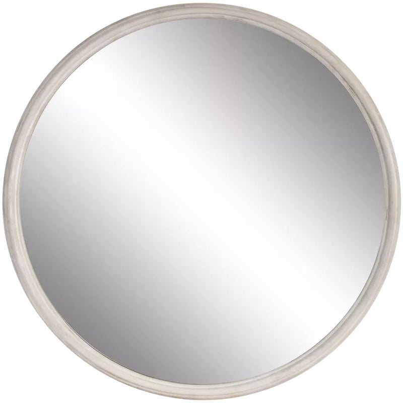 White Distressed Round Mirror