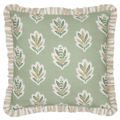 Sage Green Leaf Ruffle Cushion 50x50cm