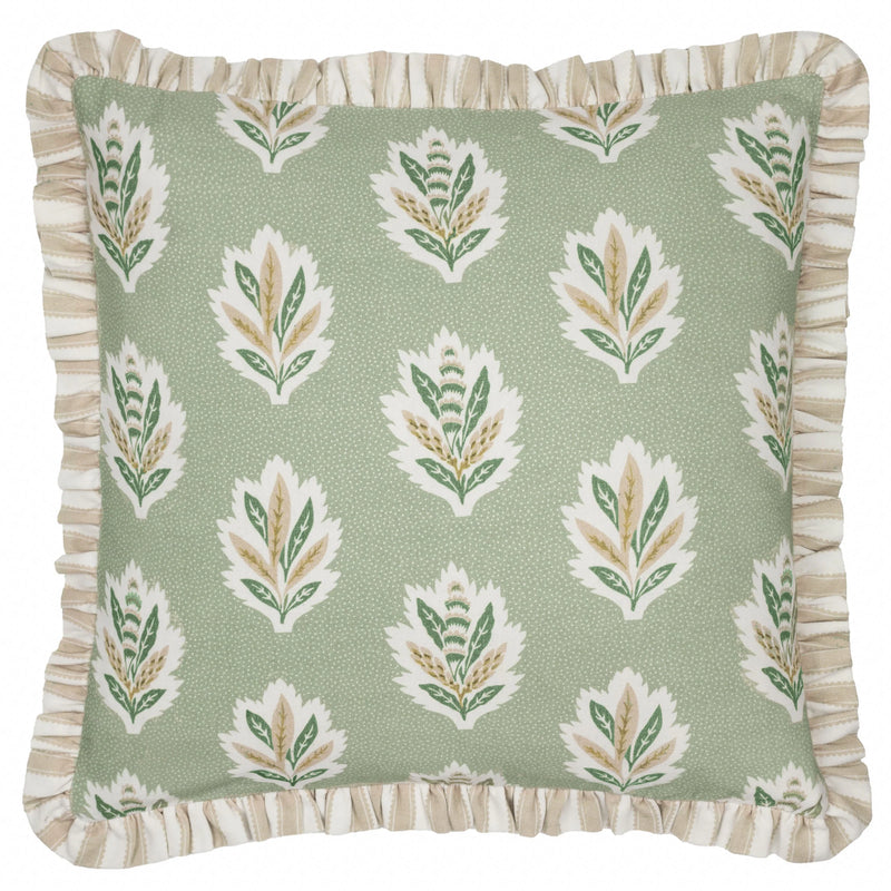 Sage Green Leaf Ruffle Cushion 50x50cm