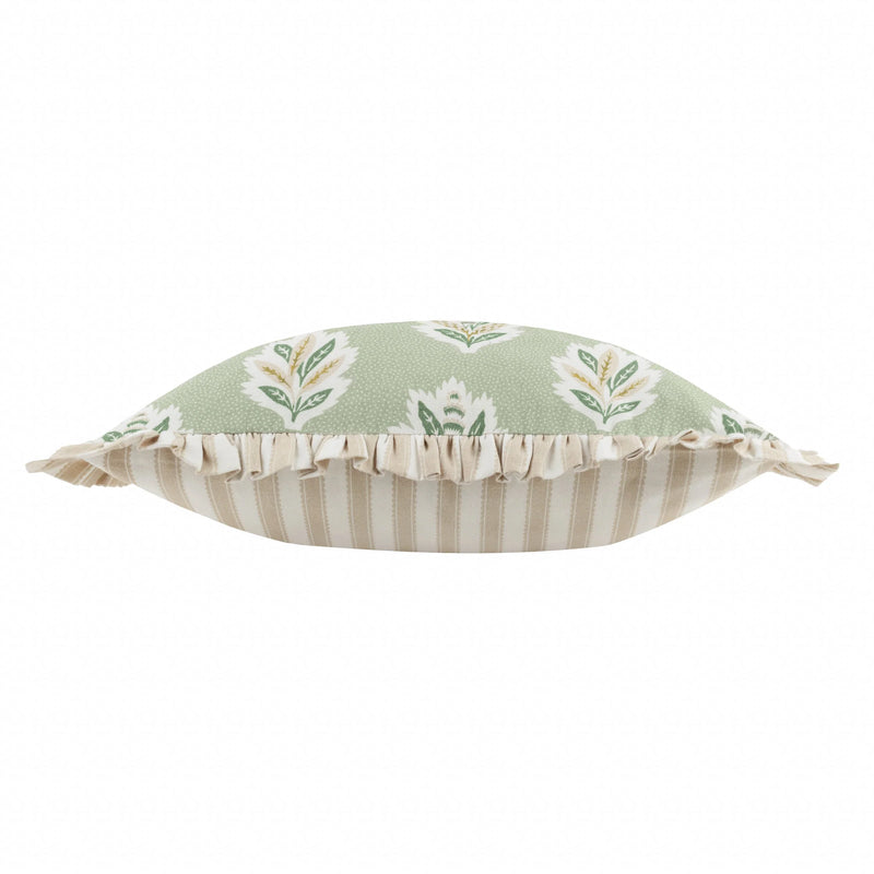 Sage Green Leaf Ruffle Cushion 50x50cm