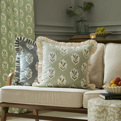 Sage Green Leaf Ruffle Cushion 50x50cm