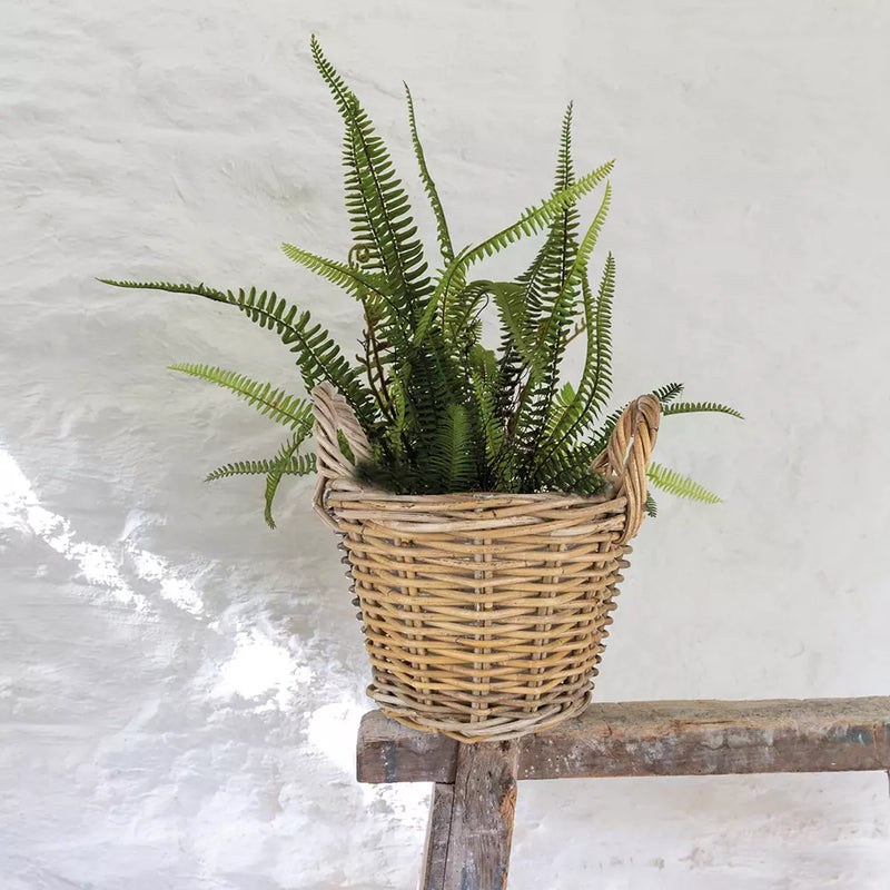 Rattan Round Lined Planter With Handles