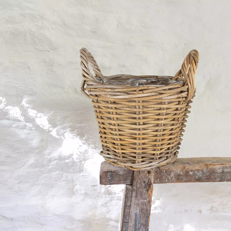 Rattan Round Lined Planter With Handles