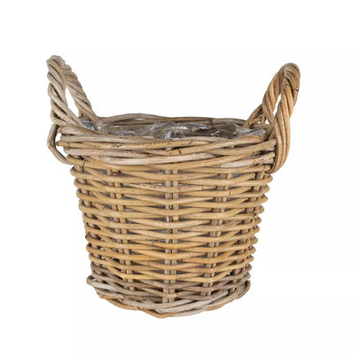 Rattan Round Lined Planter With Handles