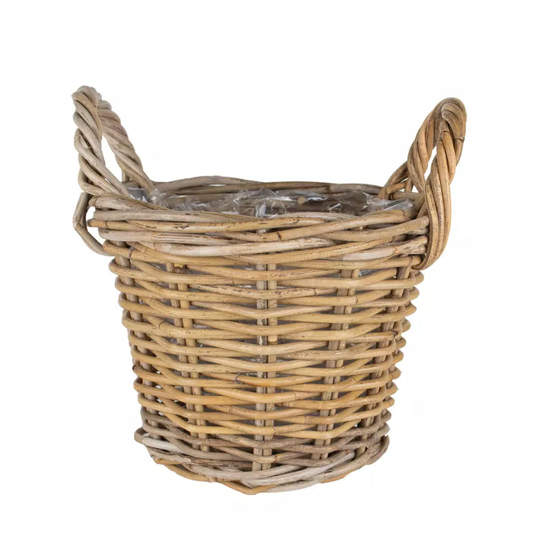 Rattan Round Lined Planter With Handles