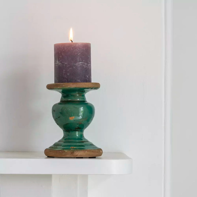 Turquoise Rustic Pillar Candleholder