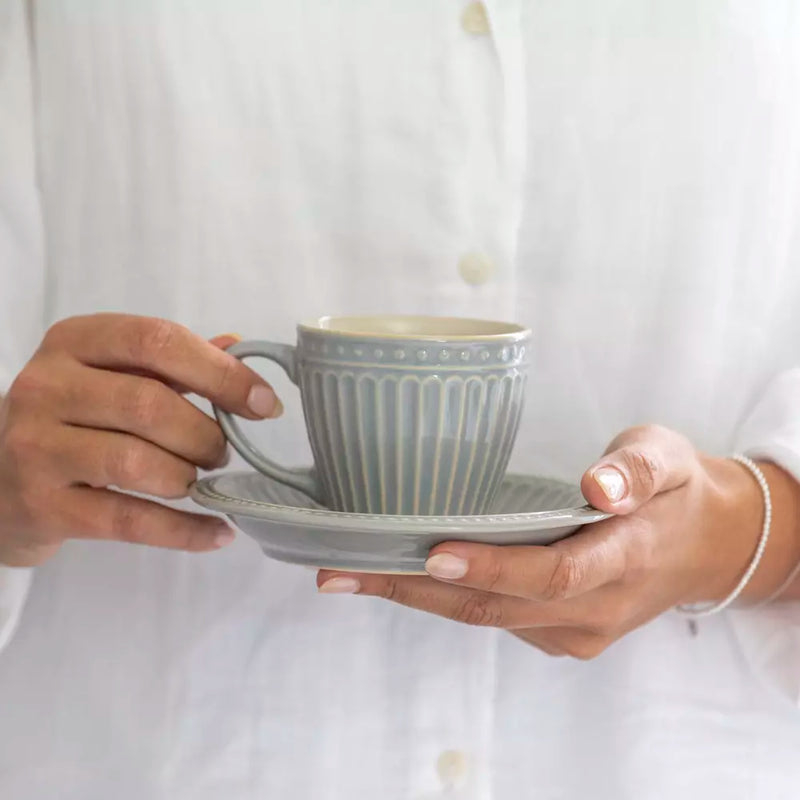 Grey Penny Stoneware Cup & Saucer