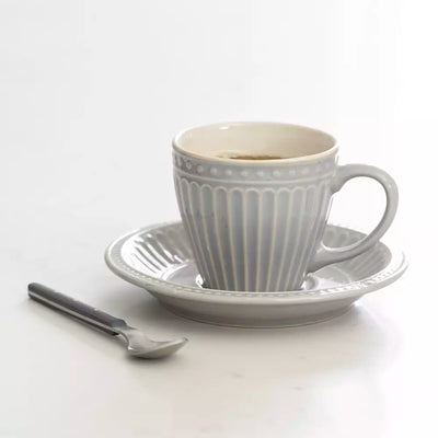 Grey Penny Stoneware Cup & Saucer