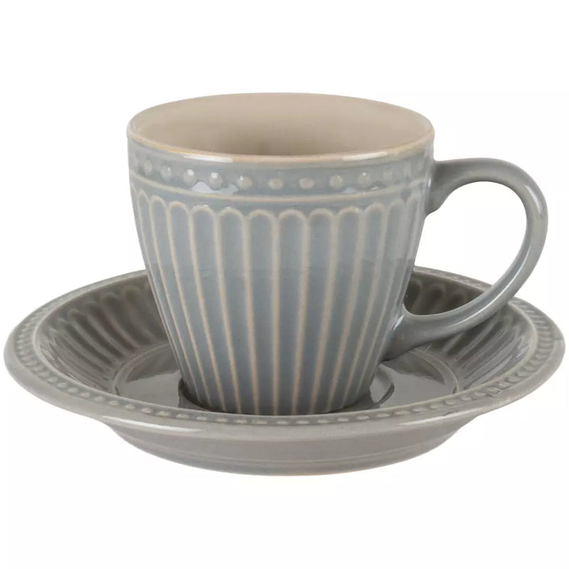 Grey Penny Stoneware Cup & Saucer