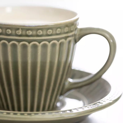 Green Penny Stoneware Cup & Saucer