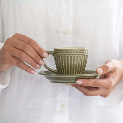 Green Penny Stoneware Cup & Saucer