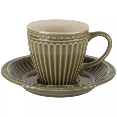 Green Penny Stoneware Cup & Saucer