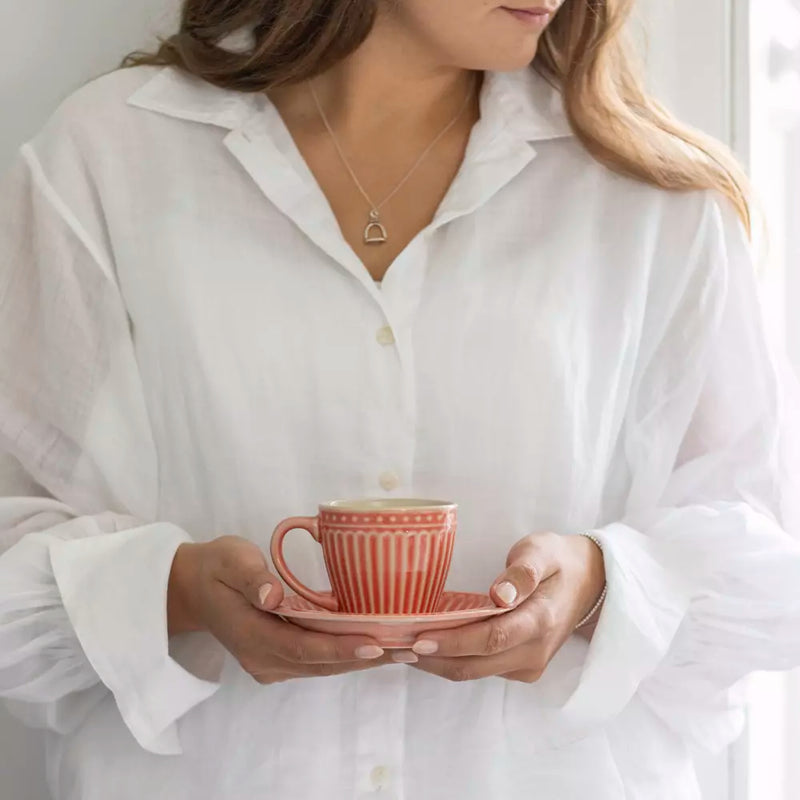 Coral Penny Stoneware Cup & Saucer