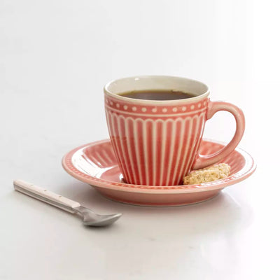 Coral Penny Stoneware Cup & Saucer