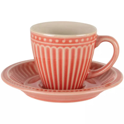 Coral Penny Stoneware Cup & Saucer