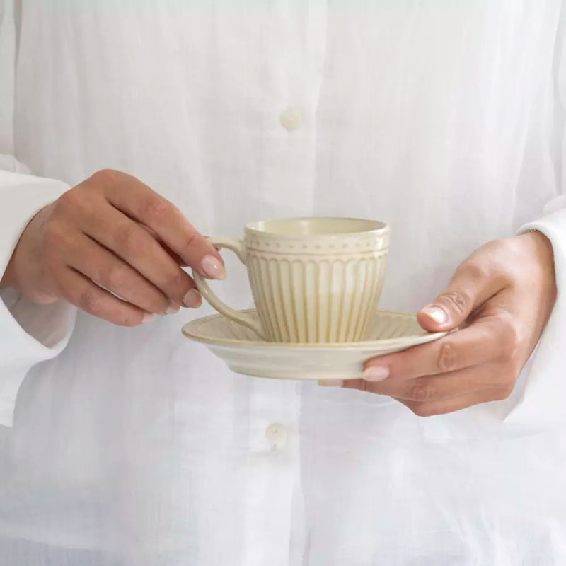 Cream Penny Stoneware Cup & Saucer