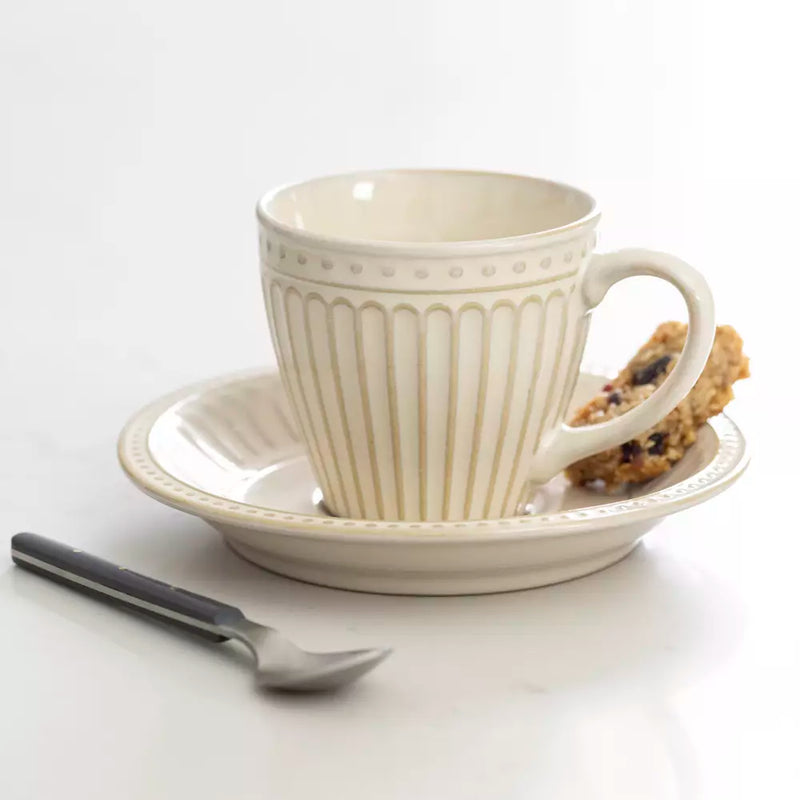 Cream Penny Stoneware Cup & Saucer