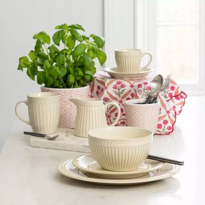 Cream Penny Stoneware Cup & Saucer