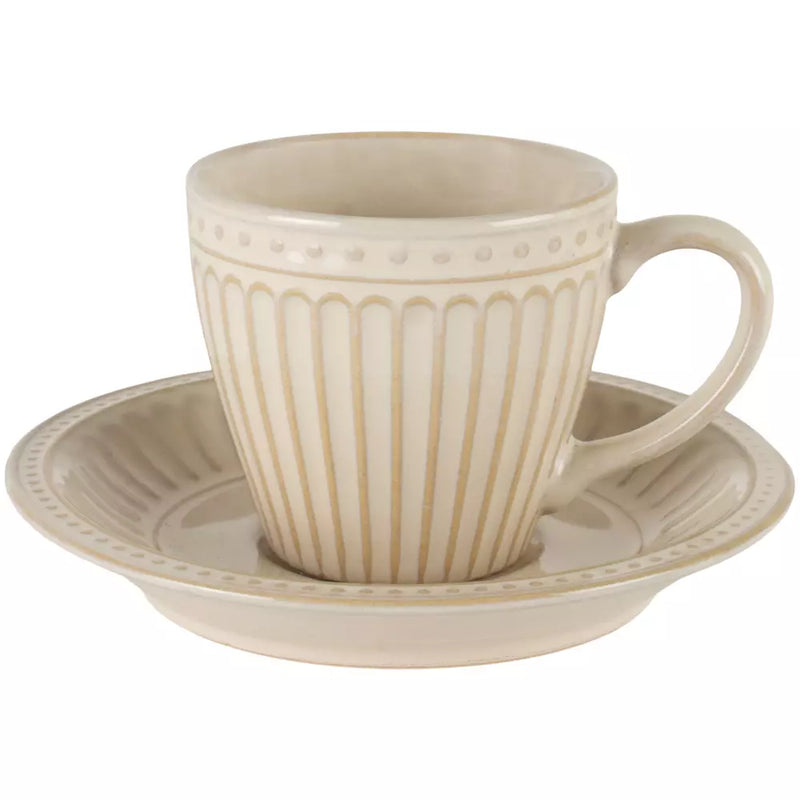 Cream Penny Stoneware Cup & Saucer