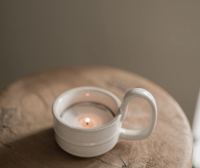 White Stoneware Candle Cup