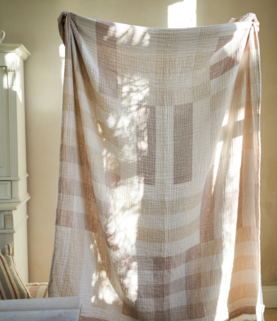 125x170cm Mixed Neutrals Gingham Waffle Throw