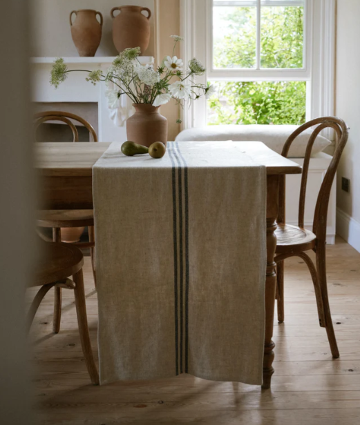 220x55cm Linen Blue Stripe Table Runner