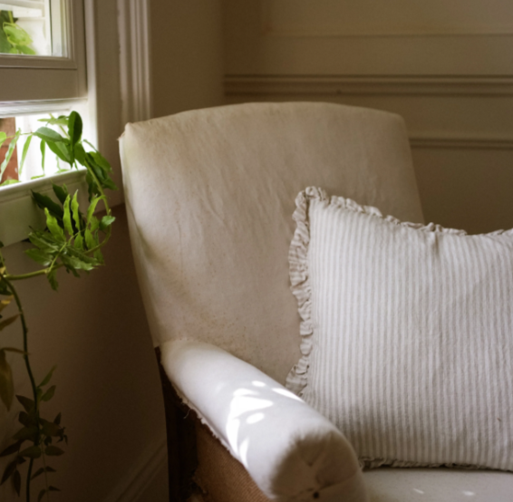 40x40cm Taupe Striped Washed Linen Cushion