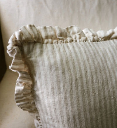 40x40cm Taupe Striped Washed Linen Cushion