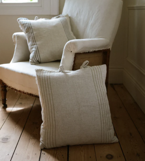 Neutral Linen Blend Green Stripes Cushion 45x45cm