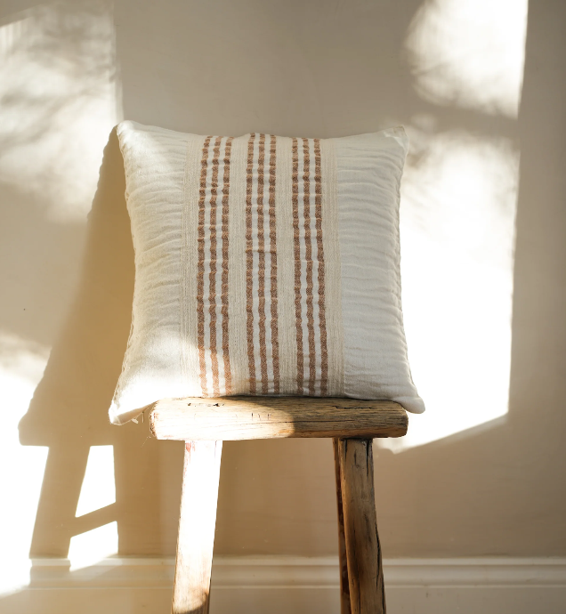 Neutral Seersucker Cotton Blend Stripe Cushion 45x45cm