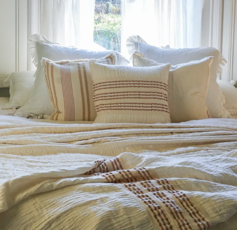 Neutral Seersucker Cotton Blend Stripe Cushion 45x45cm