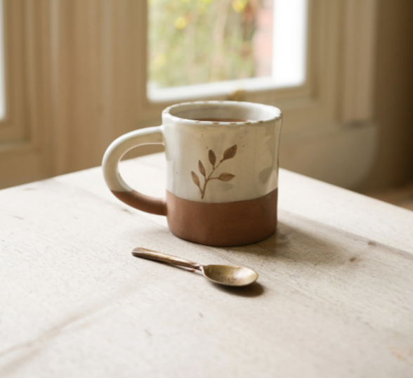 Taupe Botanical Painted Mug