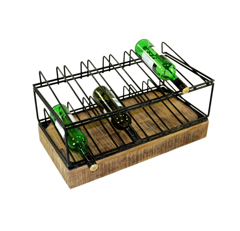 Wood & Black Iron 12 Bottle Wine Rack
