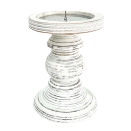 Small White Wooden Candle Holder
