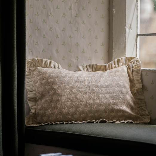 30x50cm Frill Edge Taupe Pattern Cushion