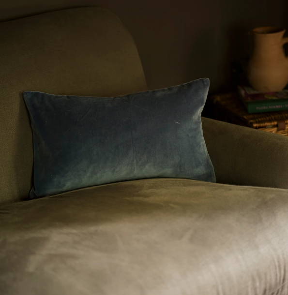 Blue Cotton Velvet Cushion 30x50cm