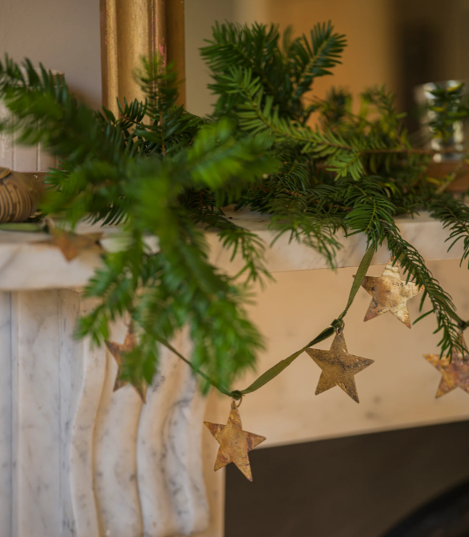 Gold Star Garland On Green Velvet Ribbon