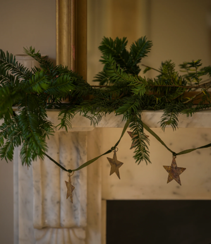 Gold Star Garland On Green Velvet Ribbon