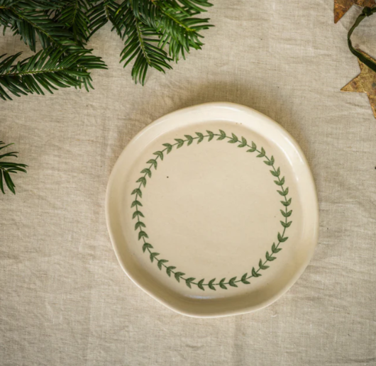 Beige Green Wreath Side Plate
