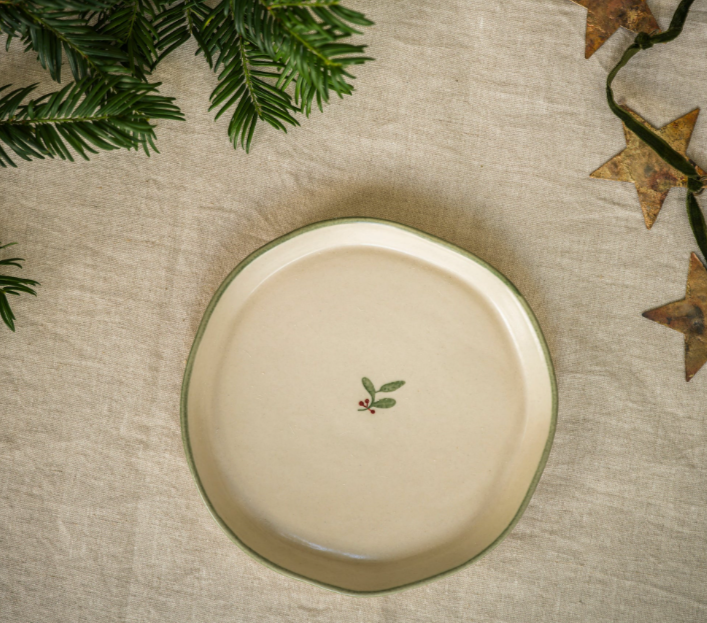 Beige Green Holly Side Plate