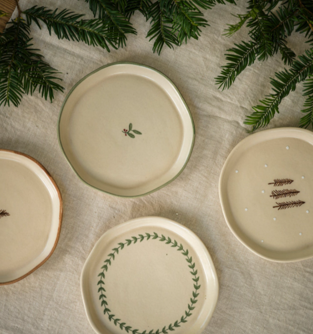 Beige Green Holly Side Plate
